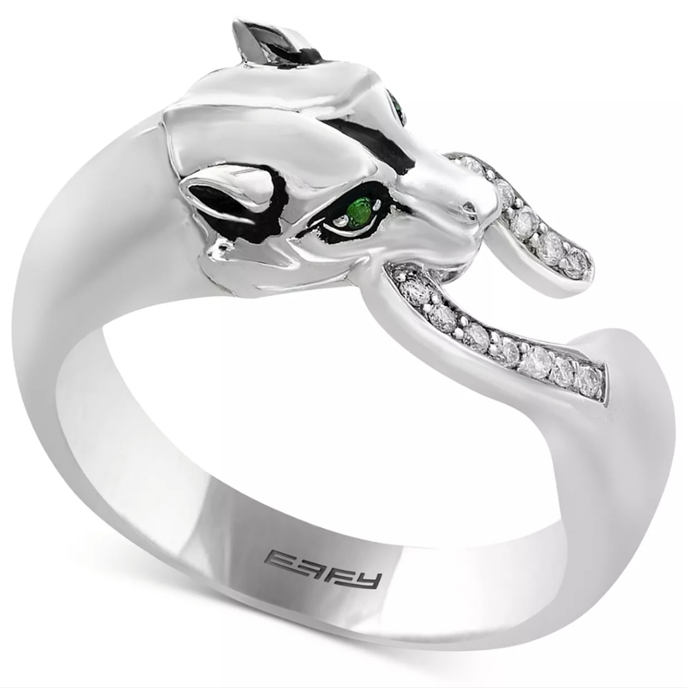 Signature by EFFY® Diamond (1/10 ct. t.w.) & Tsavorite Accent Panther Ring in St